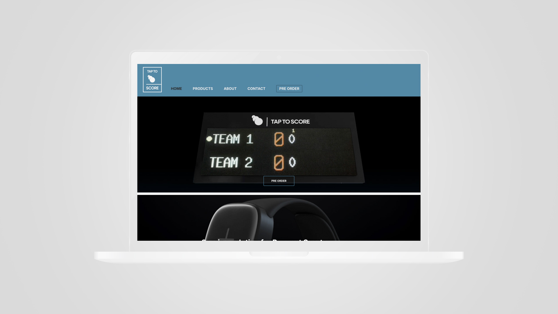 Sports technology website design for Tap to Score